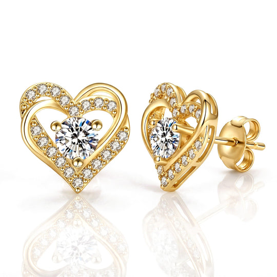 Lecce Moissanite Heart Studs — Gold flatlay