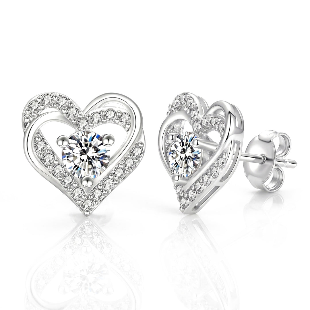 Lecce Moissanite Heart Studs — Silver flatlay