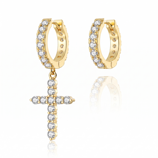 "Athens" Pave Huggie & Cross Drop Earrings