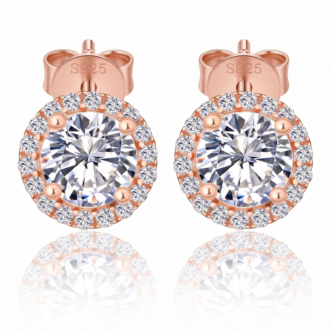 "Valencia" Rose Gold Halo Studs