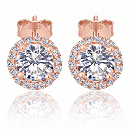 "Valencia" Rose Gold Halo Studs
