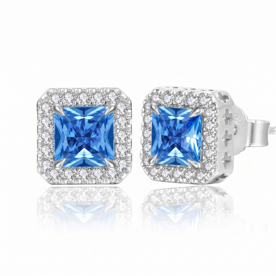 "Bruges" Blue Princess Halo Studs