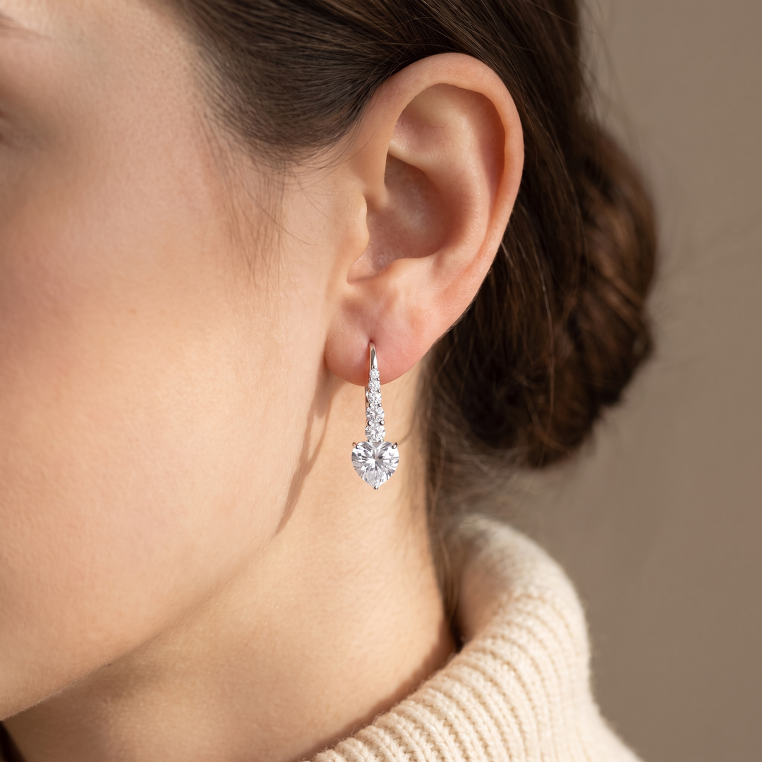 "Riga" Heart Drop Leverback Earrings worn
