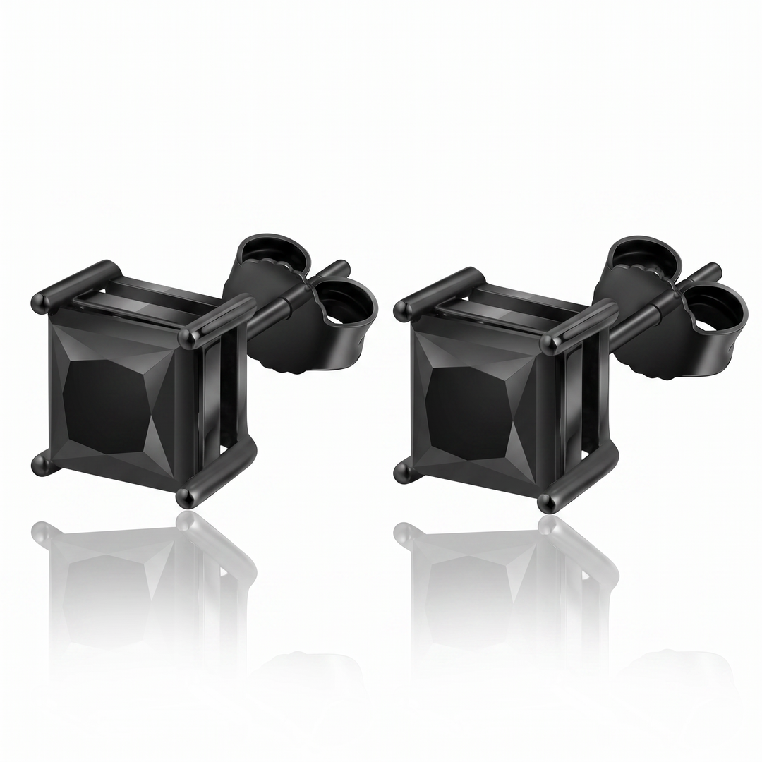 "Istanbul" Black Princess-Cut Studs