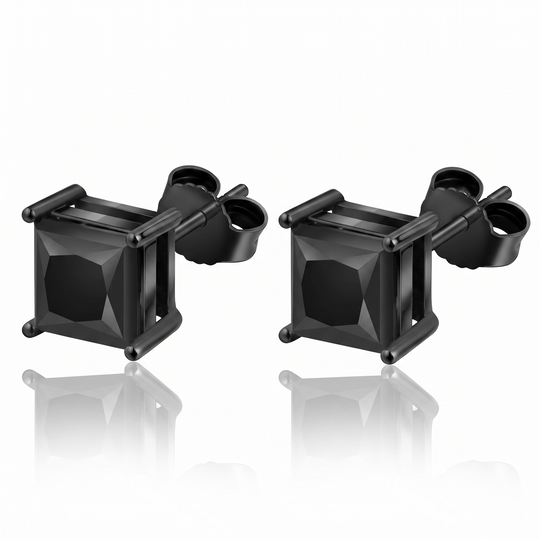 "Istanbul" Black Princess-Cut Studs