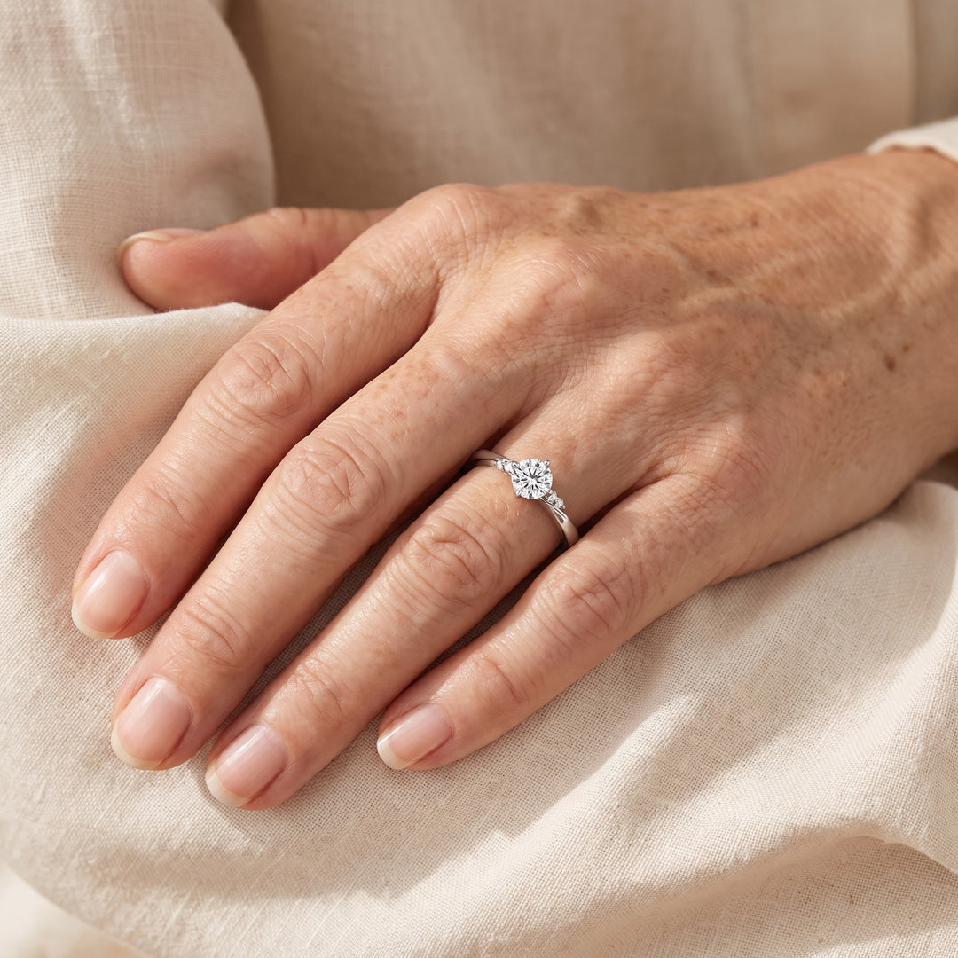 Locarno Five-Stone Moissanite Ring — Silver, worn