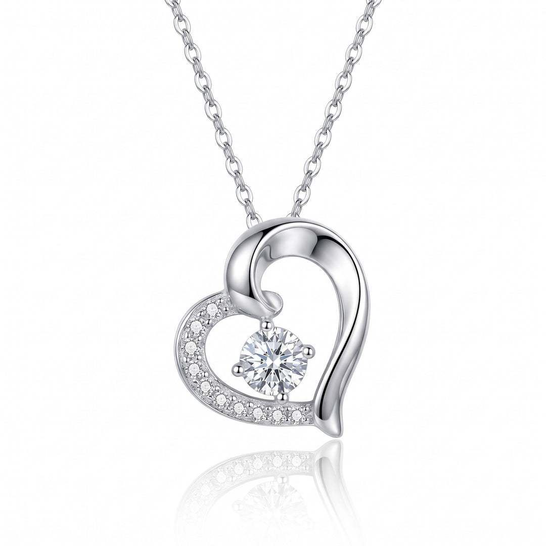 Lucca Moissanite Heart Necklace — Silver flatlay