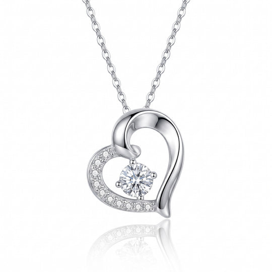 Lucca Moissanite Heart Necklace — Silver flatlay