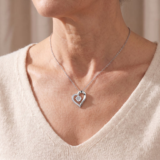 Lucca Moissanite Heart Necklace — Silver, worn