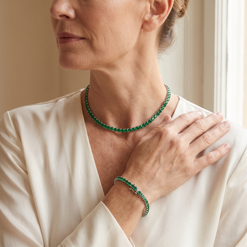 "Miami" Emerald Bracelet & Choker Set — silver