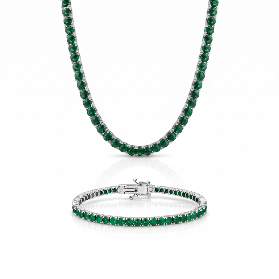 "Miami" Emerald Bracelet & Choker Set — silver