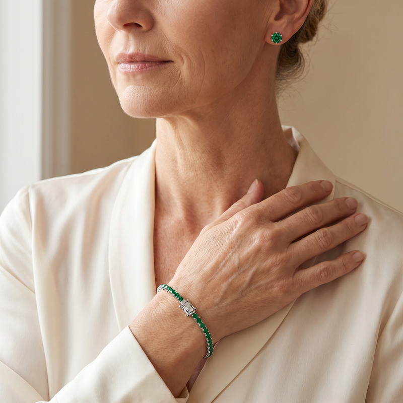 "Miami" Emerald Bracelet & Studs Set — silver