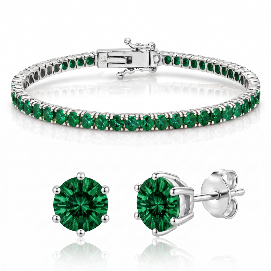 "Miami" Emerald Bracelet & Studs Set — silver