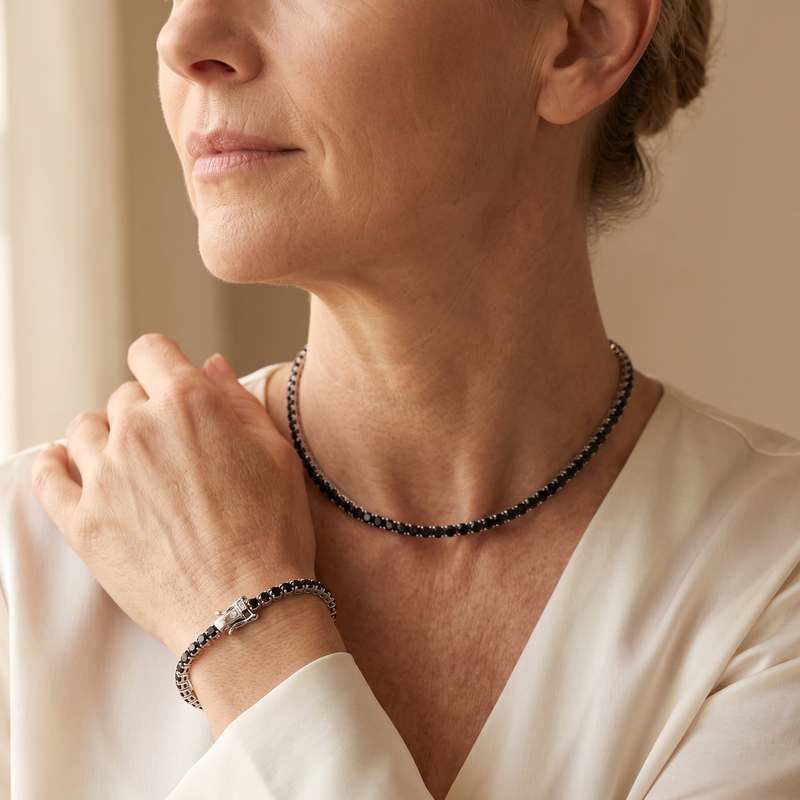 "Miami" Onyx Bracelet & Choker Set — silver