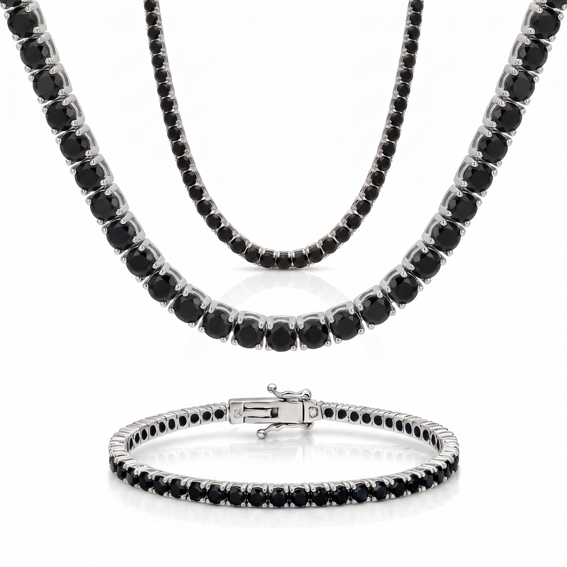 "Miami" Onyx Bracelet & Choker Set — silver