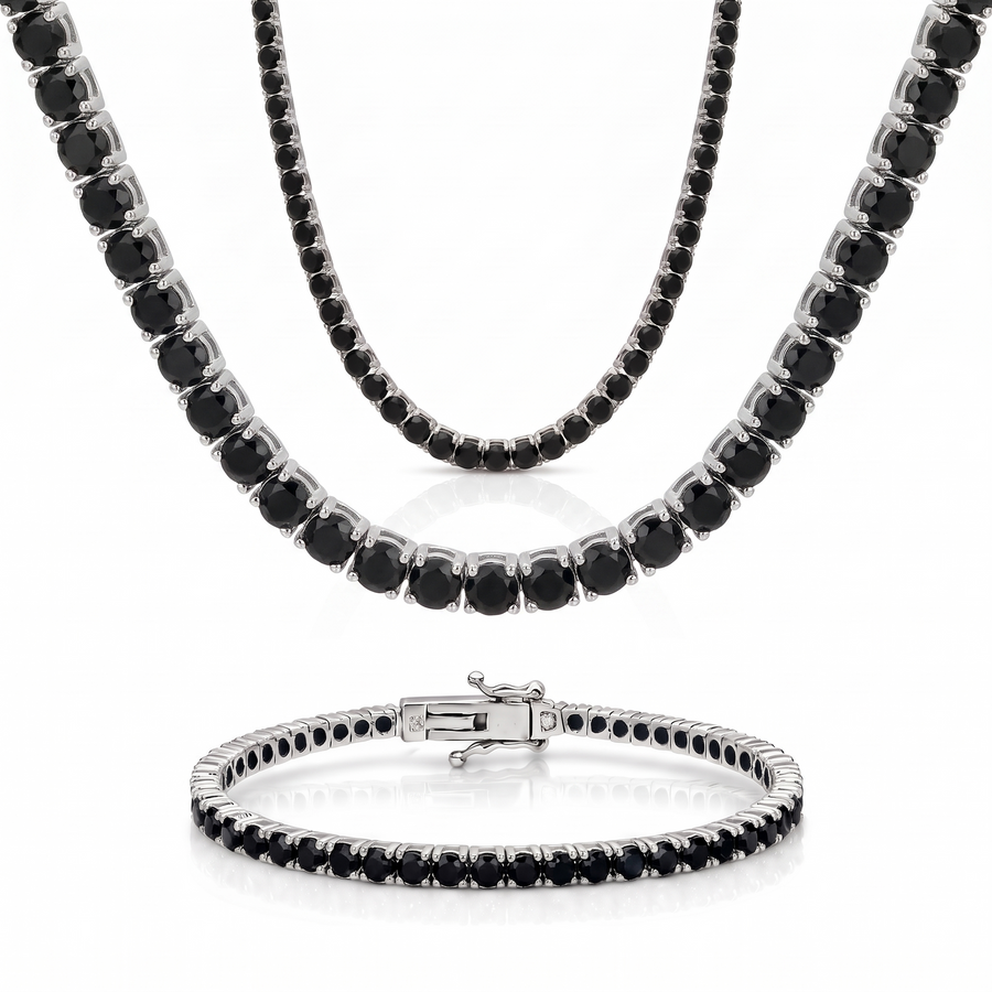 "Miami" Onyx Bracelet & Choker Set — silver