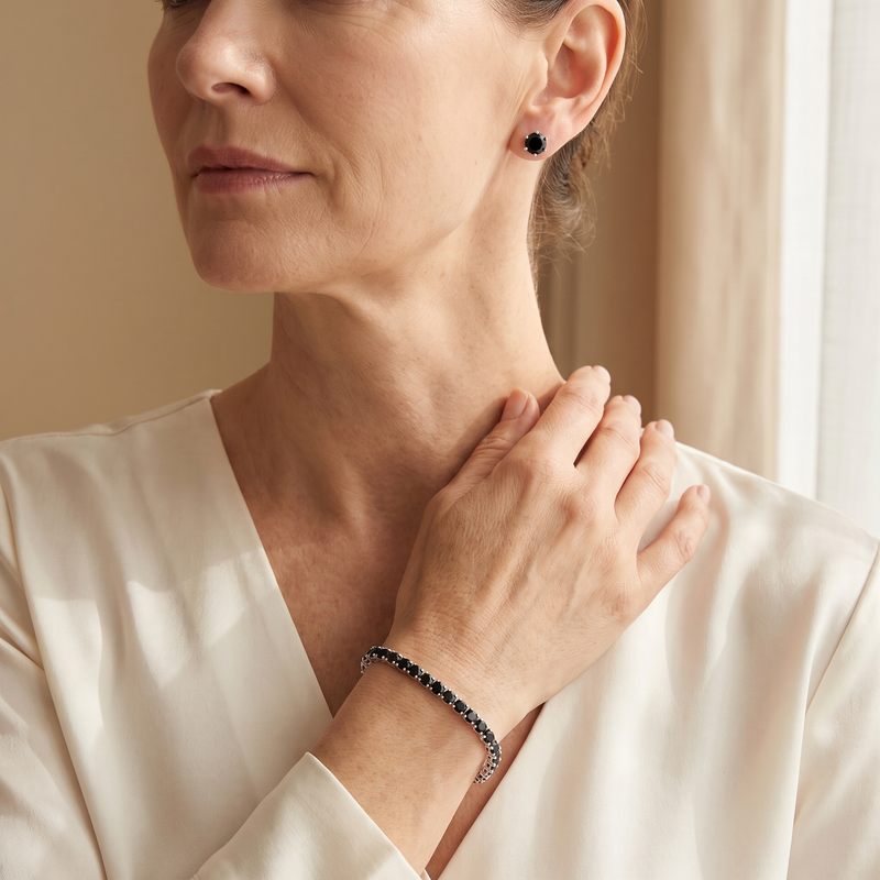 "Miami" Onyx Bracelet & Studs Set — silver