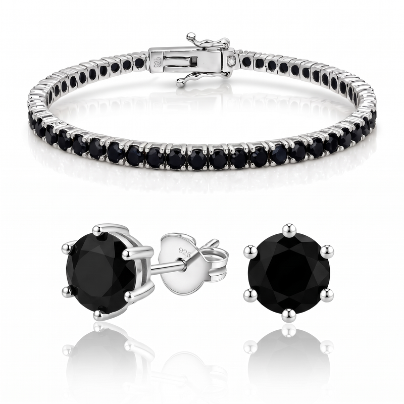 "Miami" Onyx Bracelet & Studs Set — silver