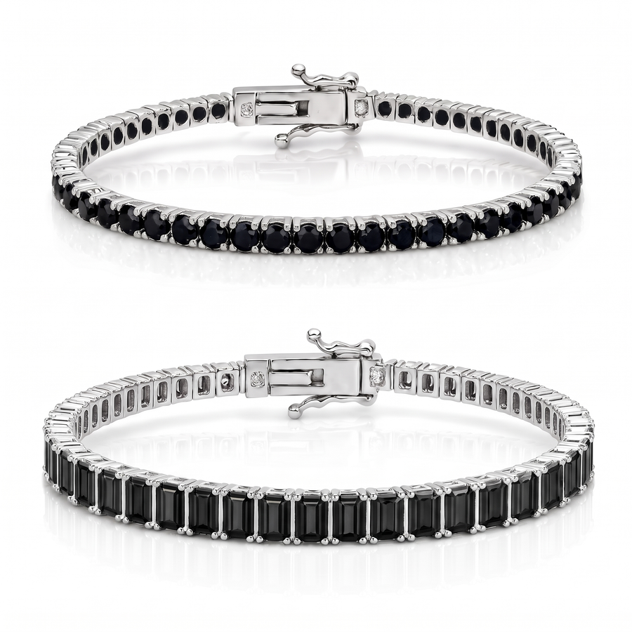 "Miami" Onyx Round & Baguette Stack Set — silver