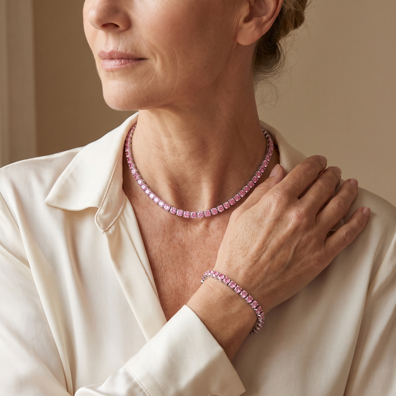 "Miami" Pink Sapphire Bracelet & Choker Set — silver