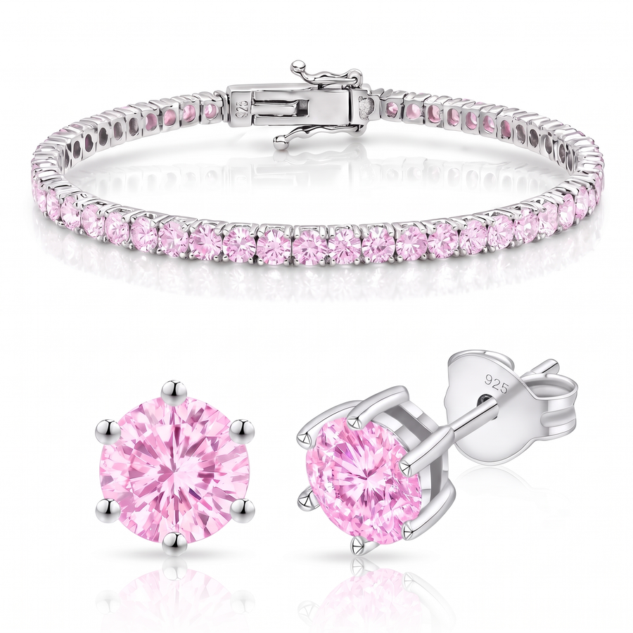 "Miami" Pink Sapphire Bracelet & Studs Set — silver
