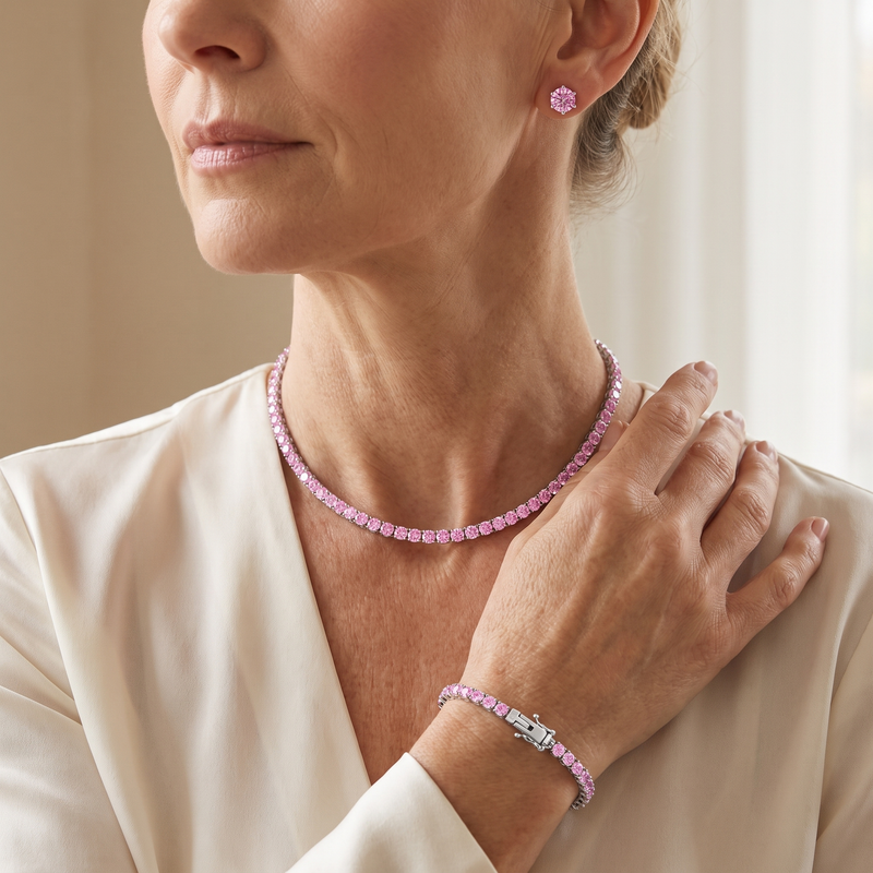 "Miami" Pink Sapphire Tennis Set — silver