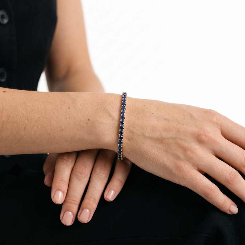"Miami" Sapphire Tennis Bracelet 2.0 — worn on the wrist