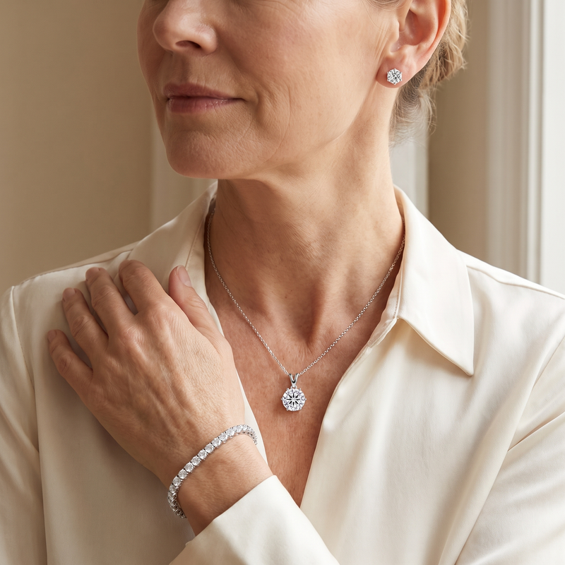 "Miami" Solitaire Silver Set — worn
