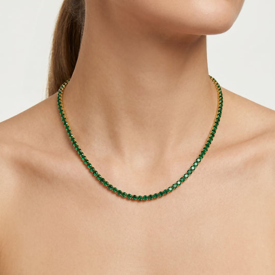 Miami Emerald Tennis Necklace worn on neckline