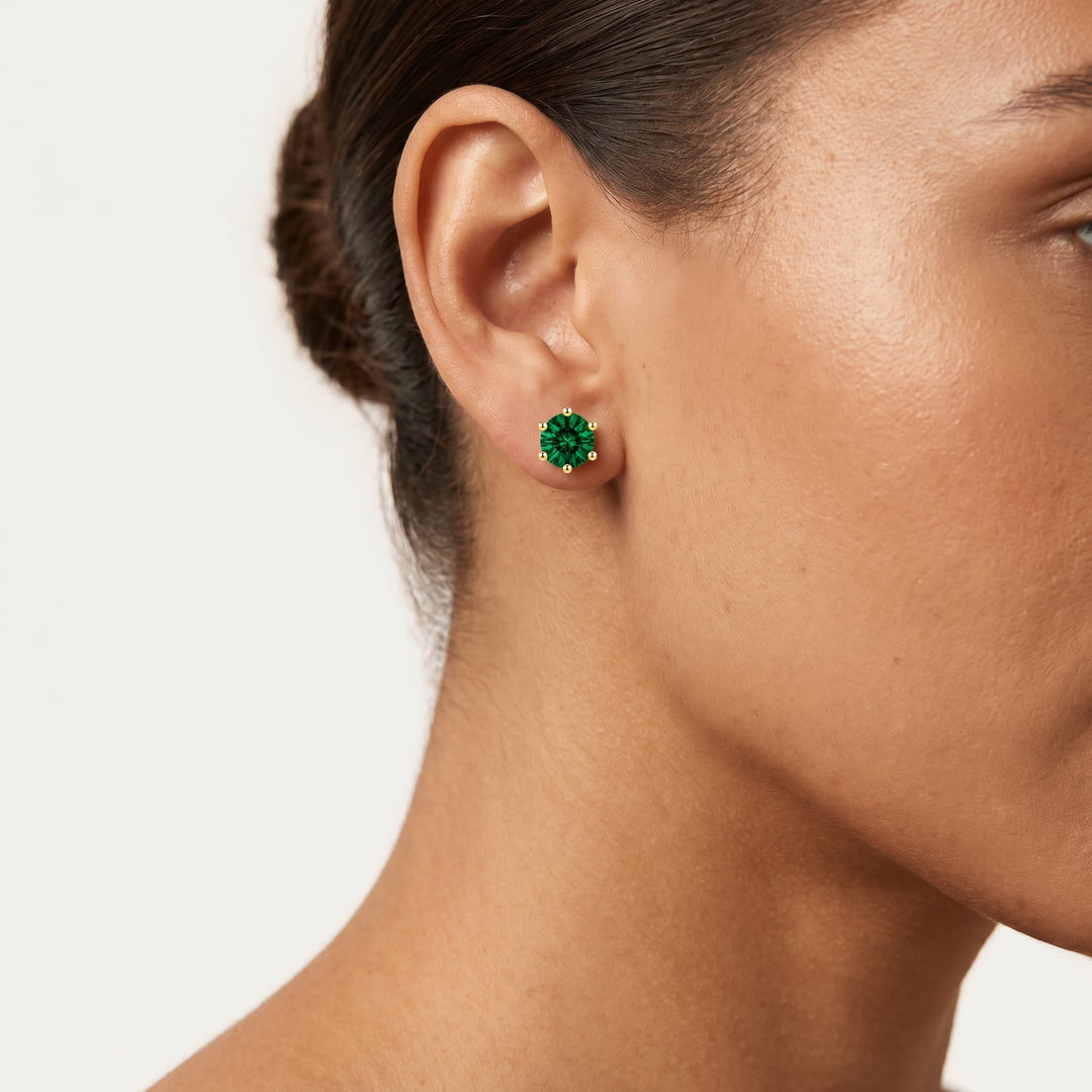 Miami Emerald Solitaire Stud worn on ear