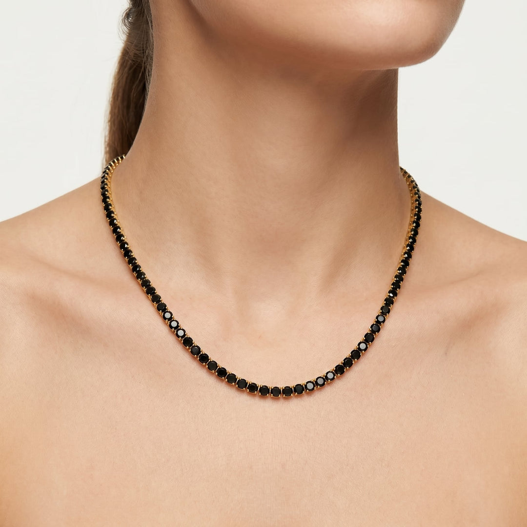 Miami Onyx Tennis Necklace worn on neckline