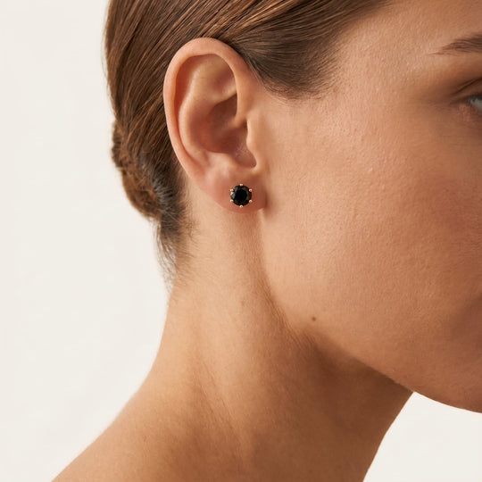 Miami Onyx Solitaire Stud worn on ear