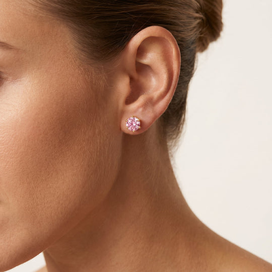 Miami Pink Sapphire Solitaire Stud worn on ear
