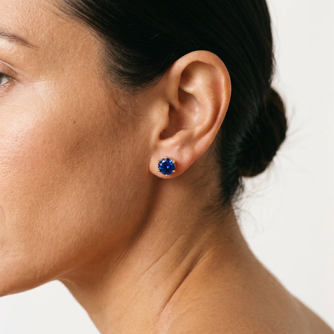 Miami Sapphire Solitaire Stud worn on ear