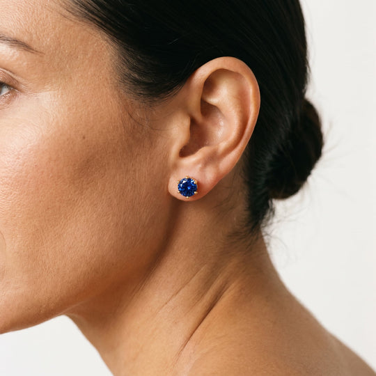 Miami Sapphire Solitaire Stud worn on ear