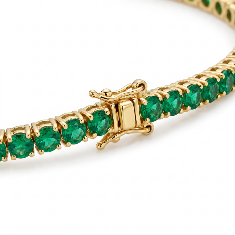 "Miami" Emerald Tennis Bracelet 2.0 — the setting seen from the side
