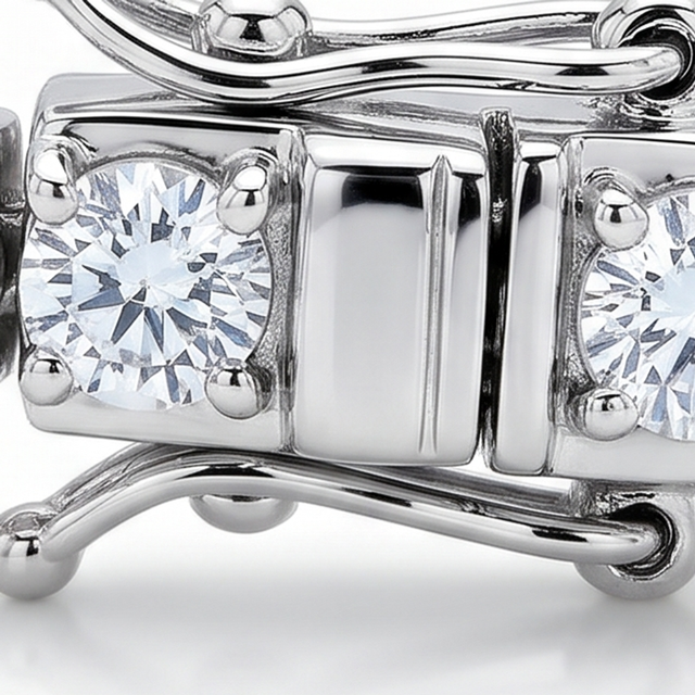 Close detail of the double-lock box clasp and its two safety latches