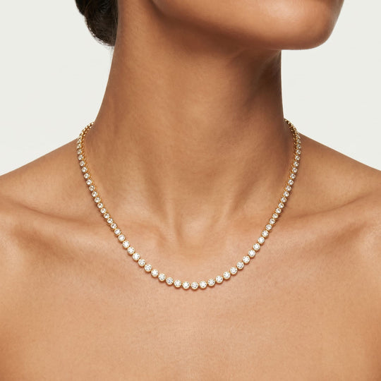 Oslo Bezel Tennis Necklace worn on neckline