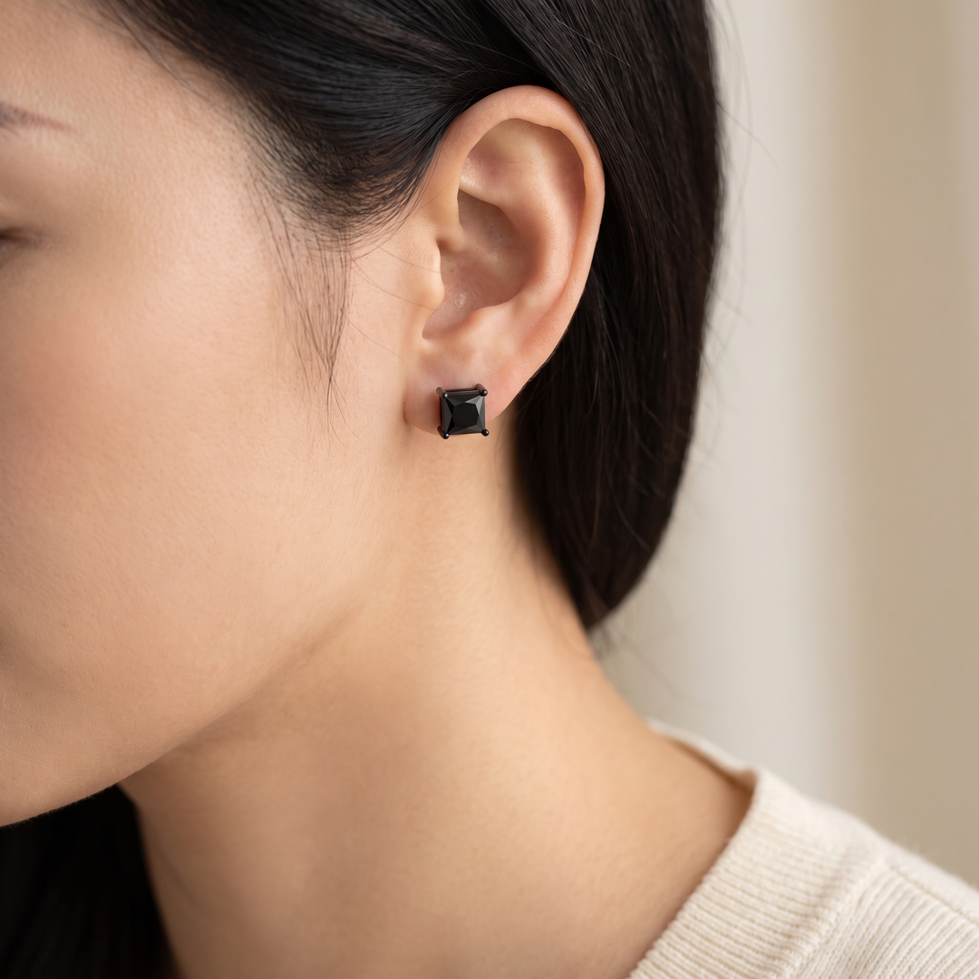 "Istanbul" Black Princess-Cut Studs