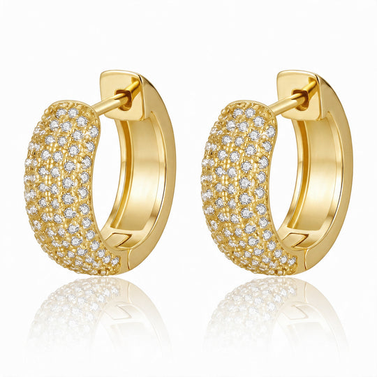 Padua Wide Domed Pave Huggie Hoops — Gold flatlay