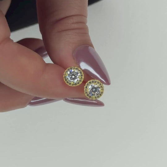 “Geneva” Moissanite 1ct Halo Solitaire Stud Earrings