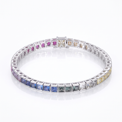 “Reykjavik” Square-Cut Ombré Rainbow Tennis Bracelet