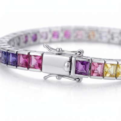 “Reykjavik” Square-Cut Ombré Rainbow Tennis Bracelet