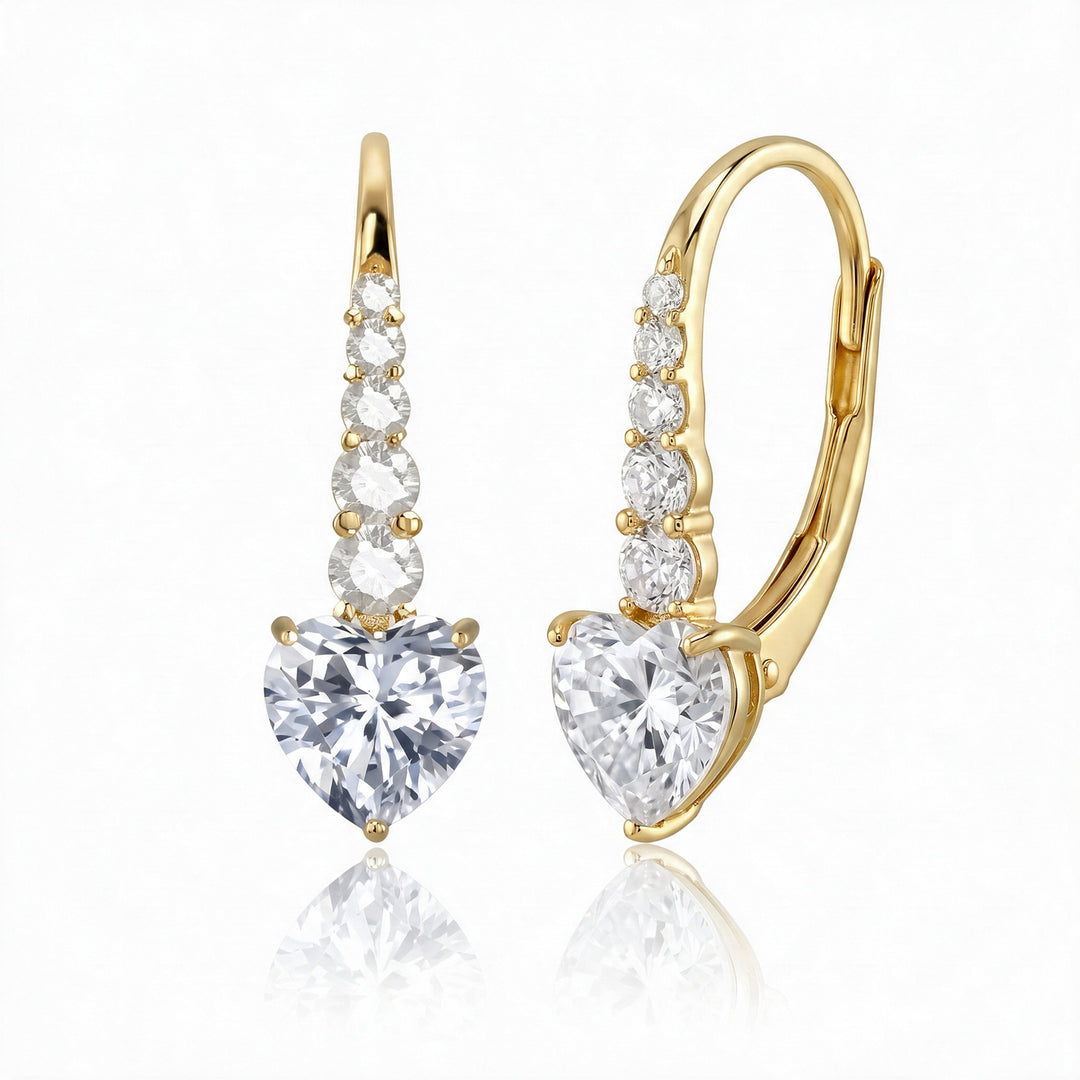 Riga Heart Drop Leverback Earrings — Gold flatlay