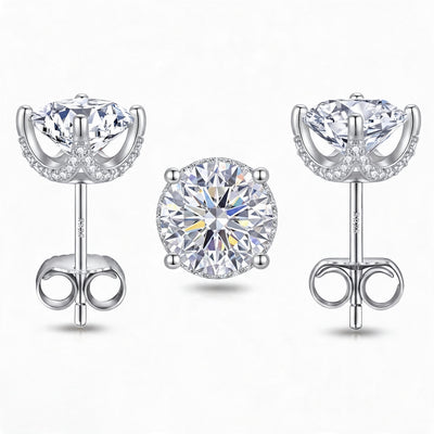 “Roma” Moissanite 1ct Crown Pavé Solitaire Stud Earrings