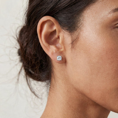 “Roma” Moissanite 1ct Crown Pavé Solitaire Stud Earrings