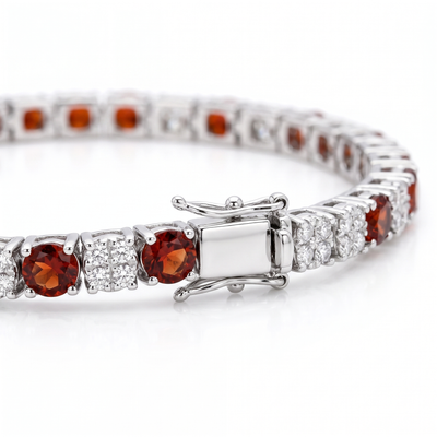 “Roma” Red Garnet & Diamond Alternating Tennis Bracelet