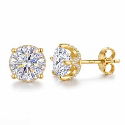 “Roma” Moissanite 1ct Crown Pavé Solitaire Stud Earrings