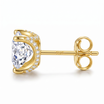 “Roma” Moissanite 1ct Crown Pavé Solitaire Stud Earrings