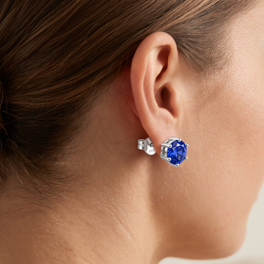 Miami Sapphire Tennis Set in Silver — stud earrings worn